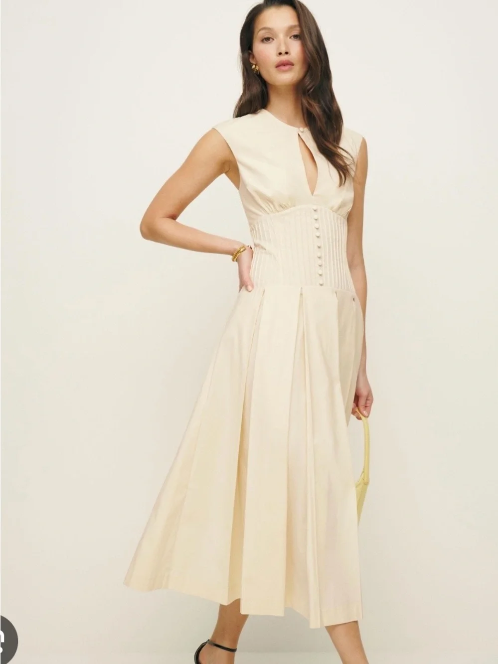 NWT Reformation Renaie Midi Dress Cream Size 10 Cotton Sleeveless Summer Organic - Picture 1 of 10